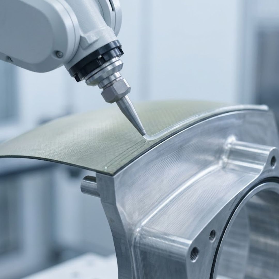Precision industrial adhesive bonding in a controlled manufacturing environment for specialized applications.